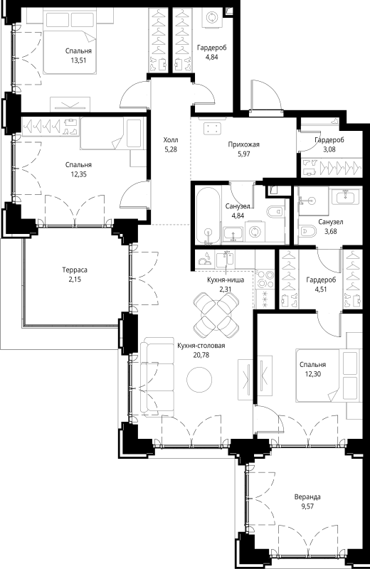 4 ккв (Евро) 105,2 м²