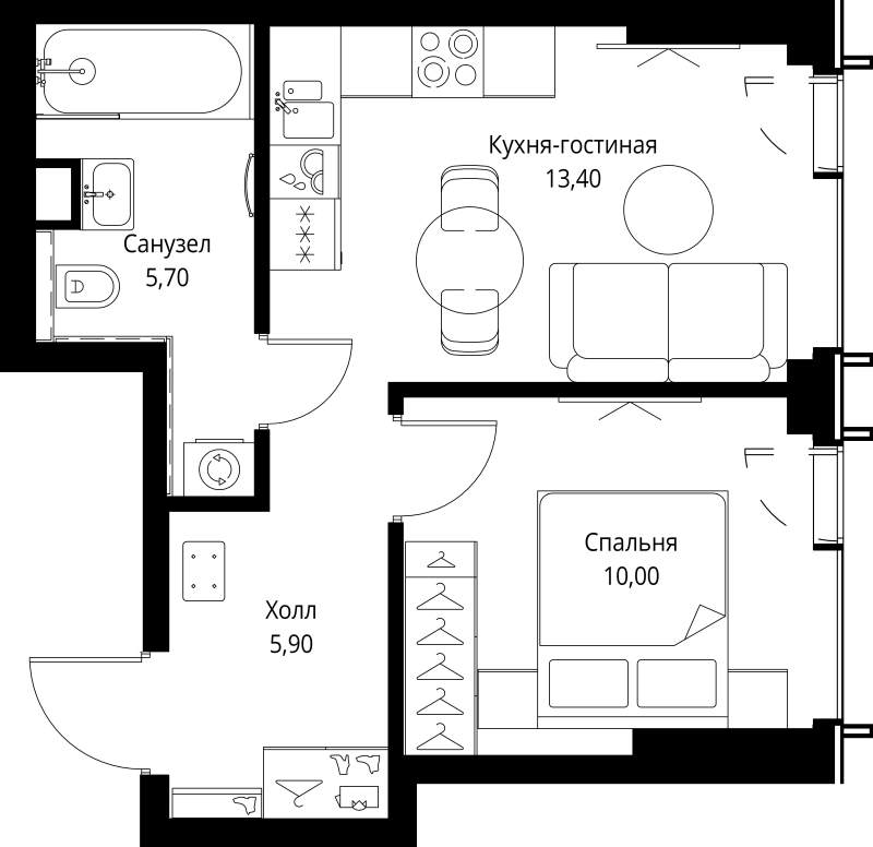 1 ккв 35,7 м²