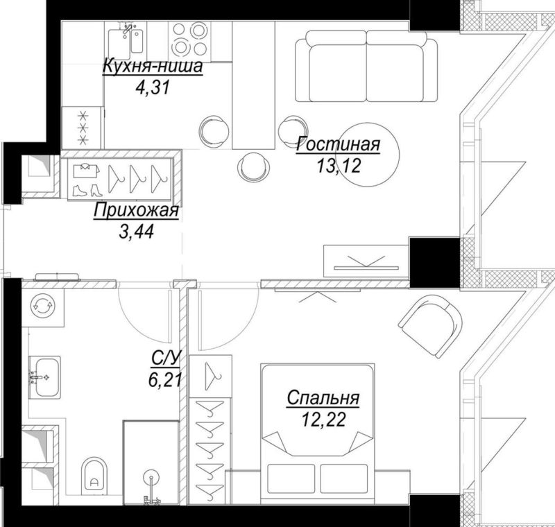2 ккв (Евро) 39,2 м²