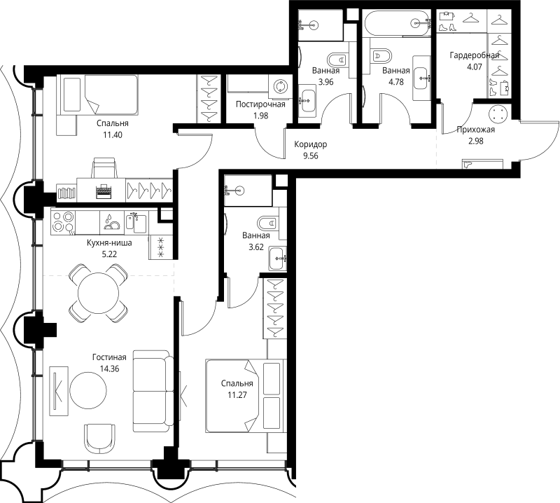 3 ккв (Евро) 73,2 м²