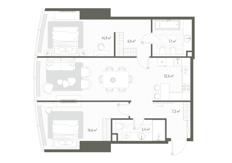 3 ккв (Евро) 90,5 м²