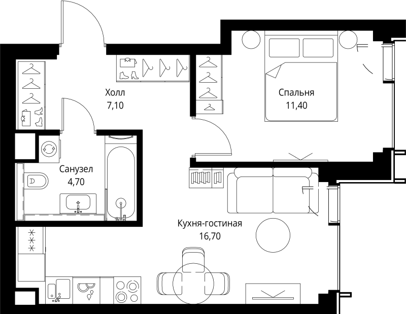 2 ккв (Евро) 41,1 м²