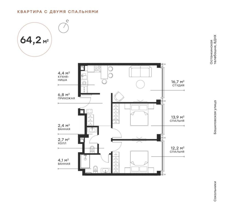 3 ккв (Евро) 63,7 м²