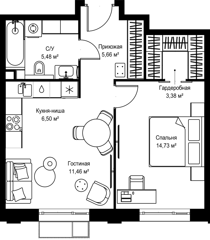 2 ккв (Евро) 47,2 м²