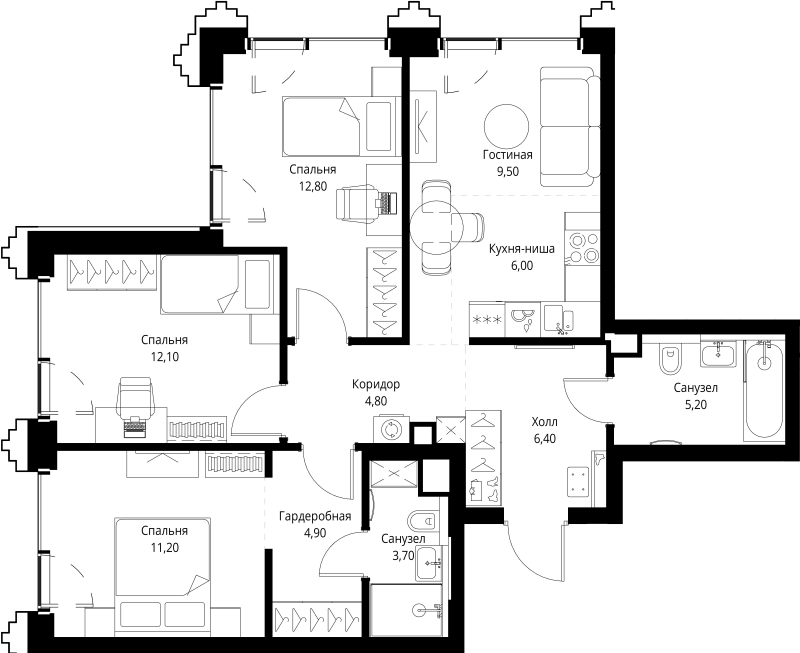 4 ккв (Евро) 77,3 м²