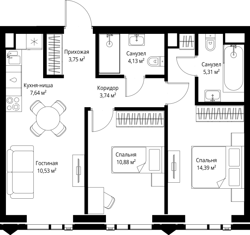 3 ккв (Евро) 60,4 м²