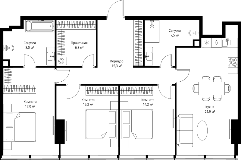 4 ккв (Евро) 109,9 м²