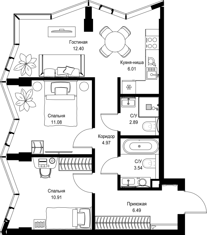 3 ккв (Евро) 58,3 м²
