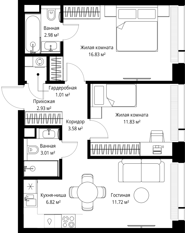 3 ккв (Евро) 60,7 м²