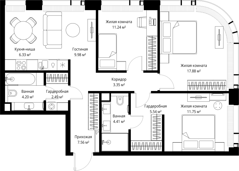 4 ккв (Евро) 84,7 м²