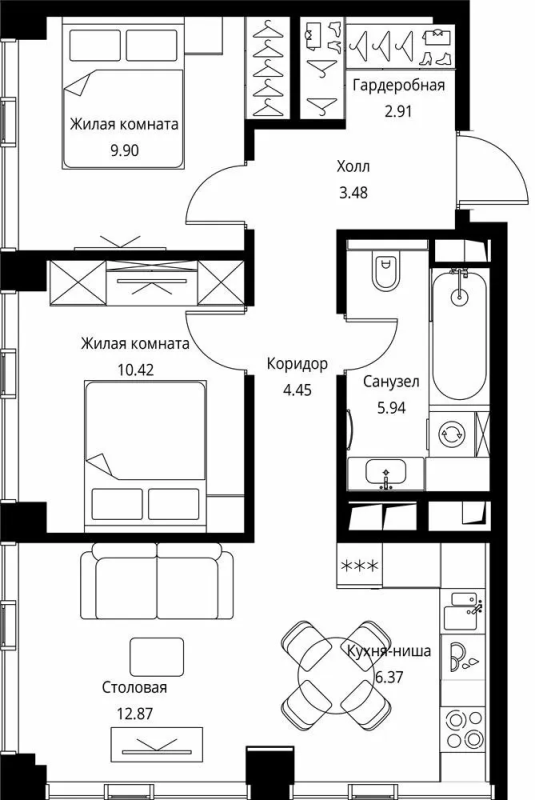 3 ккв (Евро) 56,3 м²