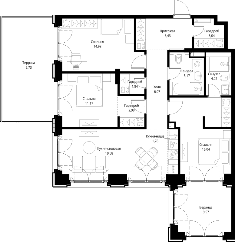 4 ккв (Евро) 108,4 м²