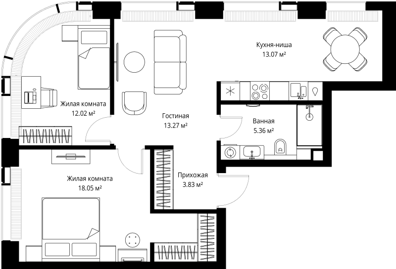 3 ккв (Евро) 65,6 м²