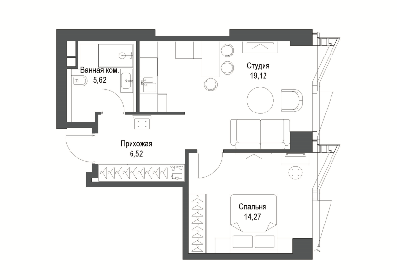 2 ккв (Евро) 45,6 м²