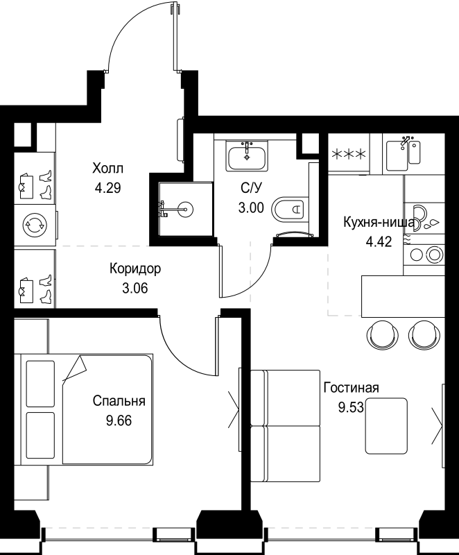 1 ккв 34 м²