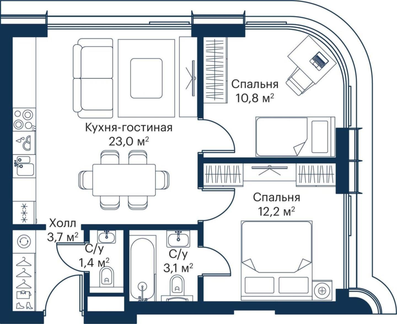 3 ккв (Евро) 52,9 м²