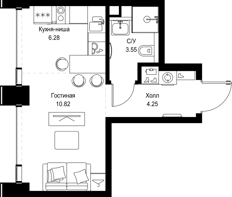 Студия 24,9 м²