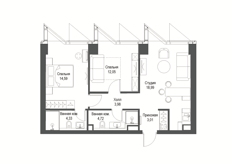 3 ккв (Евро) 61,4 м²