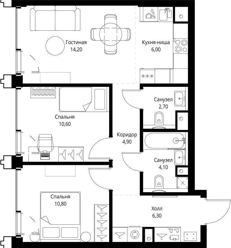 3 ккв (Евро) 60,1 м²