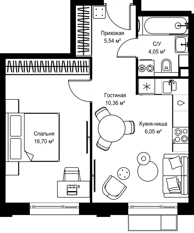 2 ккв (Евро) 42,7 м²