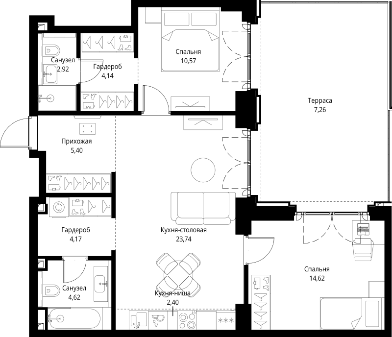 3 ккв (Евро) 79,8 м²