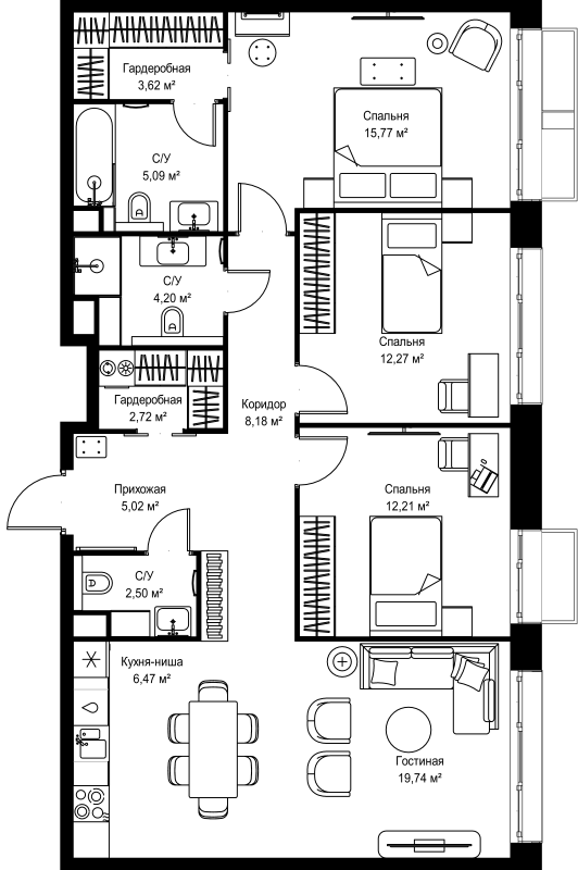 4 ккв (Евро) 97,8 м²