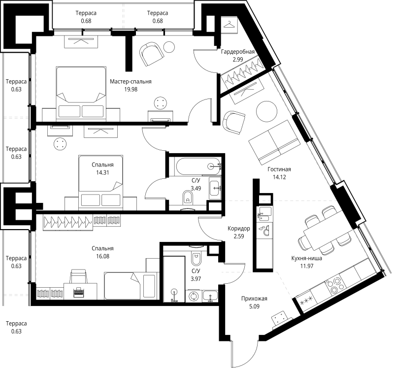 4 ккв (Евро) 97,8 м²