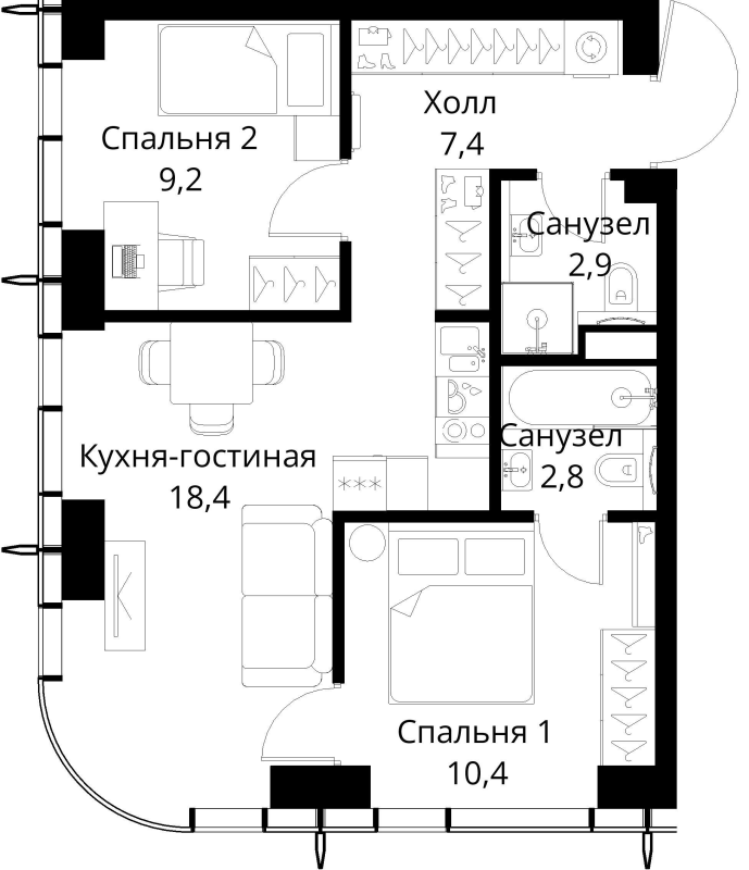 3 ккв (Евро) 51,1 м²