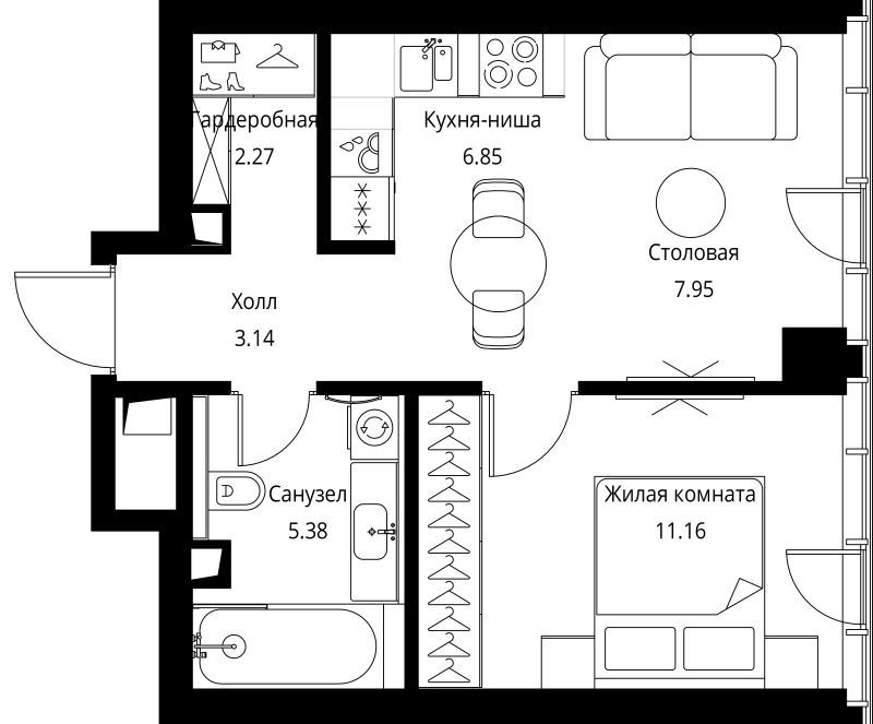 2 ккв (Евро) 36,8 м²