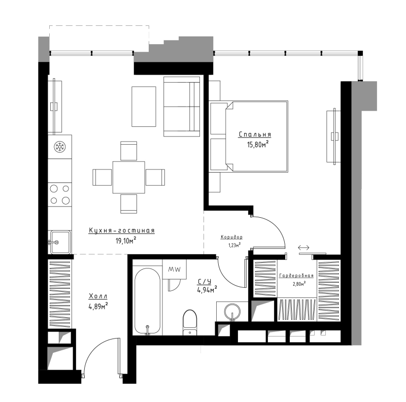 2 ккв (Евро) 49 м²
