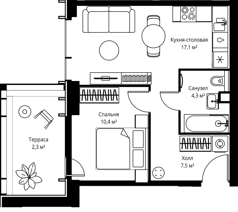 2 ккв (Евро) 41,6 м²
