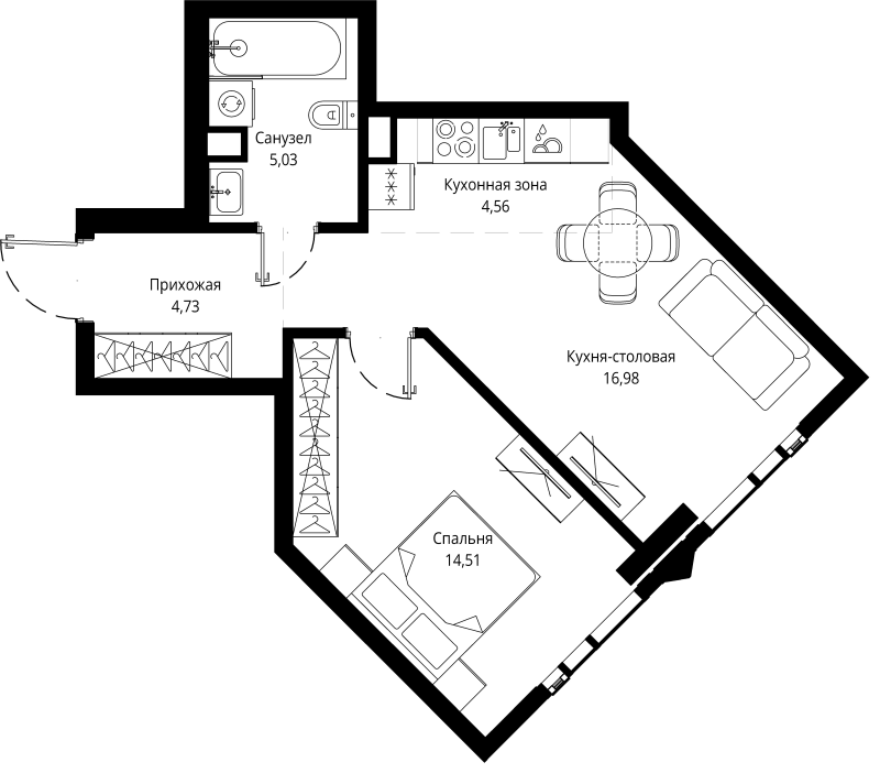 2 ккв (Евро) 45,7 м²