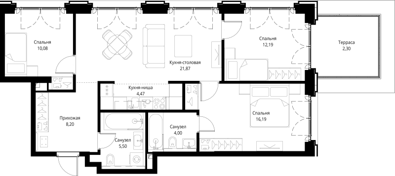 4 ккв (Евро) 84,8 м²