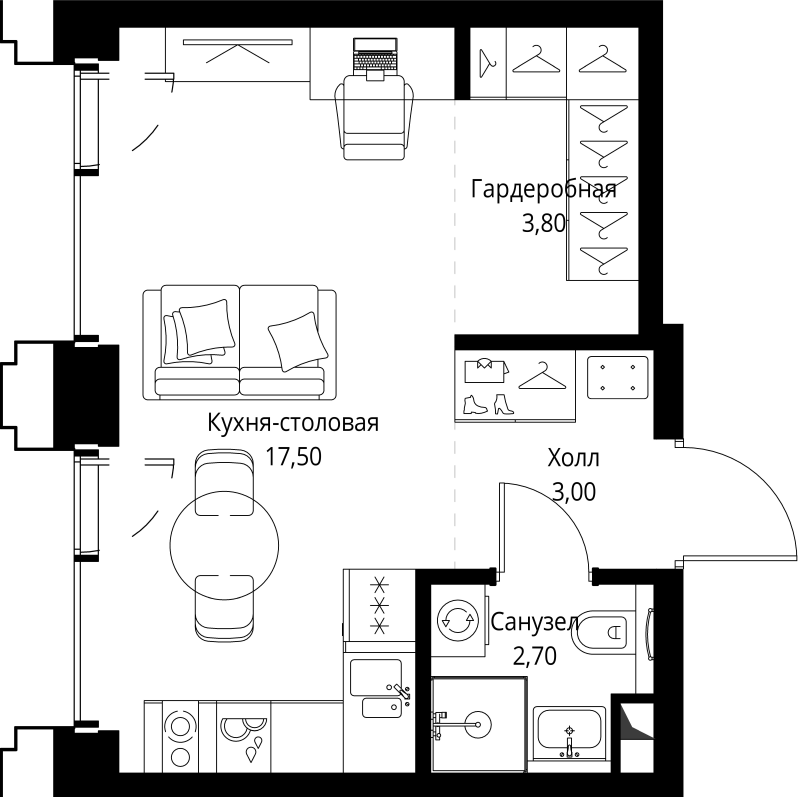 Студия 27,1 м²