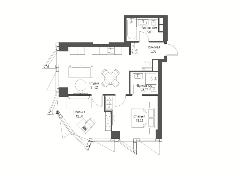 3 ккв (Евро) 62,4 м²