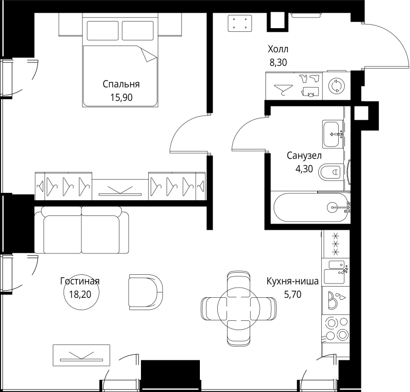 2 ккв (Евро) 52,4 м²