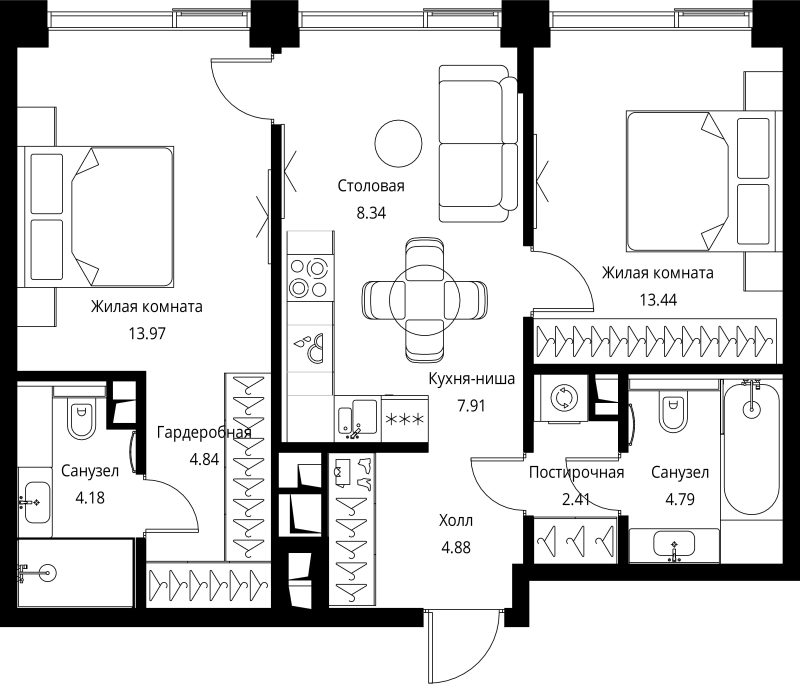 3 ккв (Евро) 64,8 м²