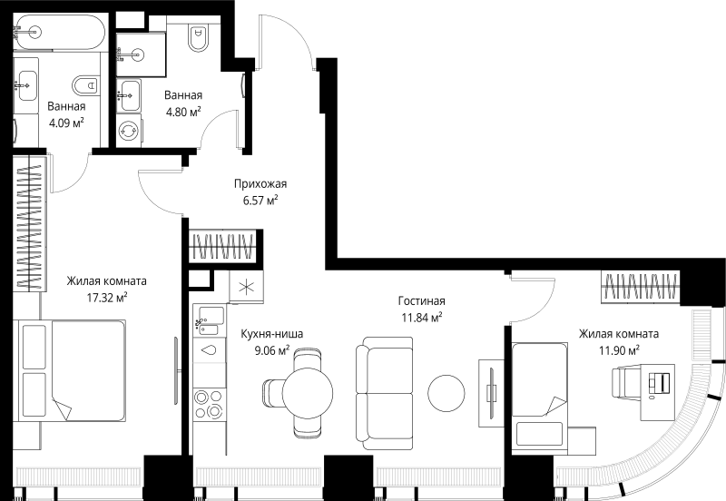 3 ккв (Евро) 65,6 м²