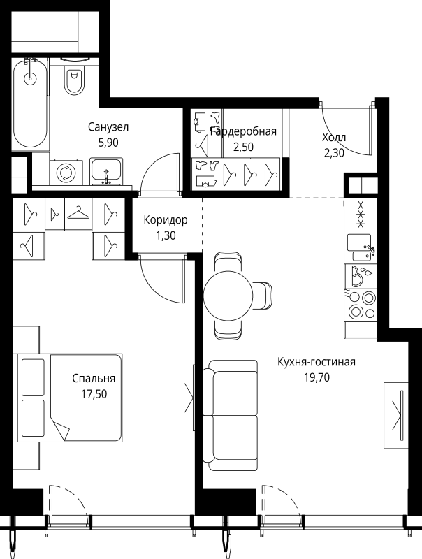 2 ккв (Евро) 49,2 м²