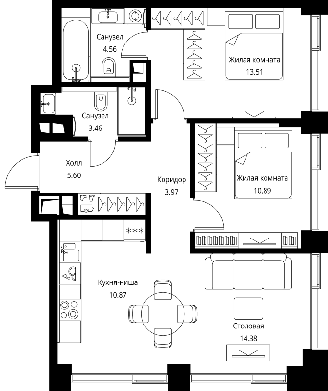 3 ккв (Евро) 67,2 м²