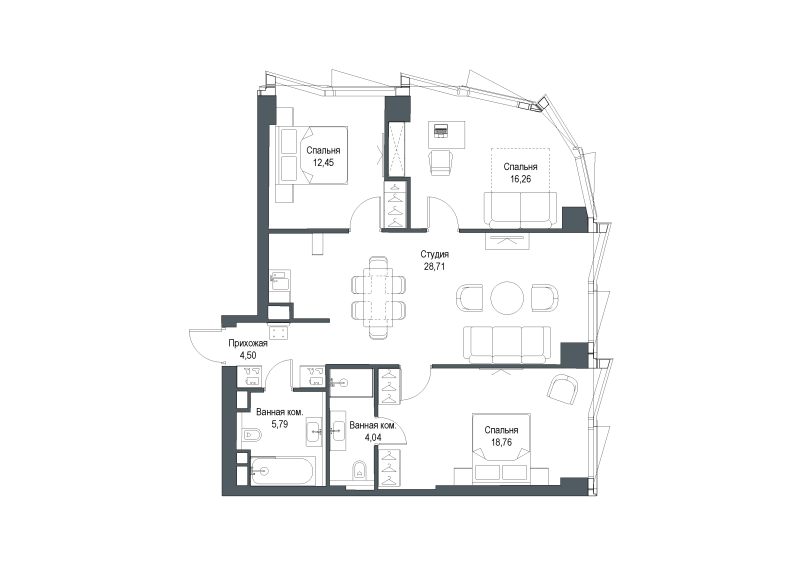 4 ккв (Евро) 91 м²
