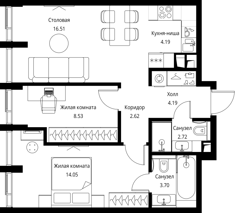 3 ккв (Евро) 56,5 м²