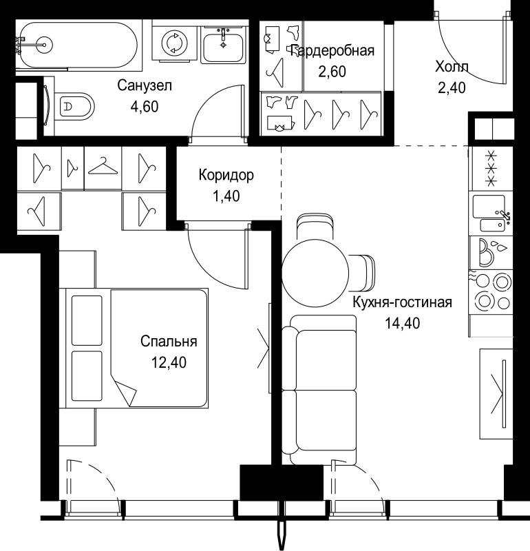 1 ккв 37,8 м²