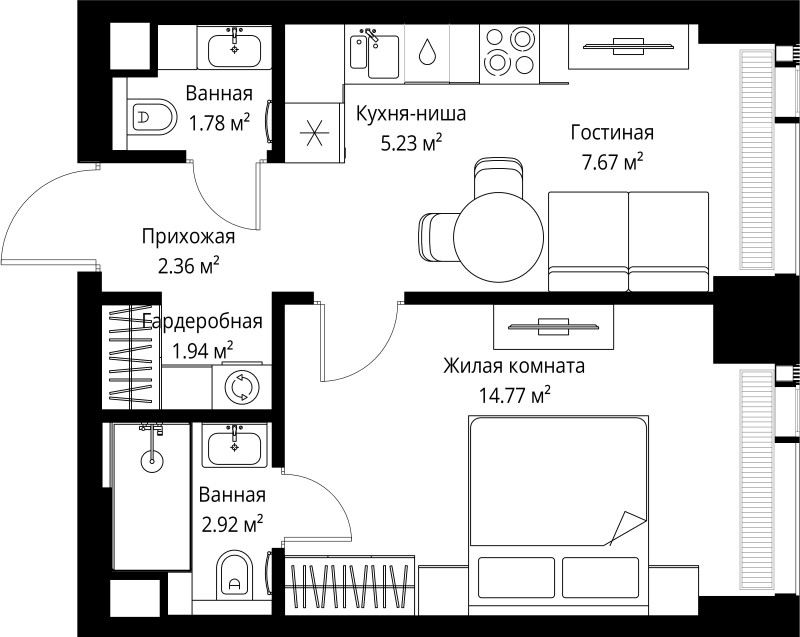 1 ккв 36,7 м²