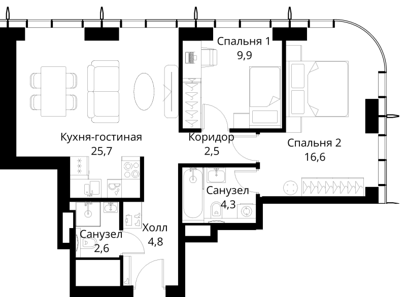 3 ккв (Евро) 66,4 м²