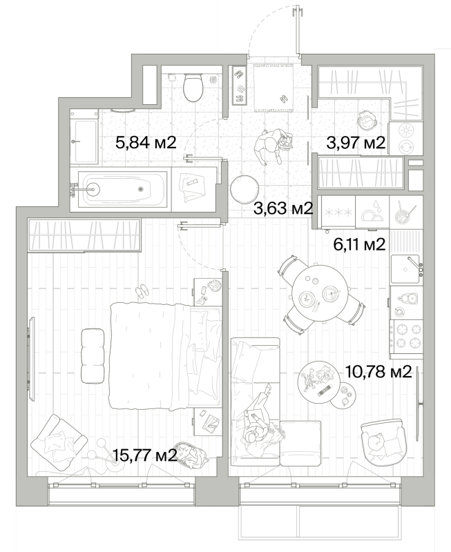 2 ккв (Евро) 46,1 м²
