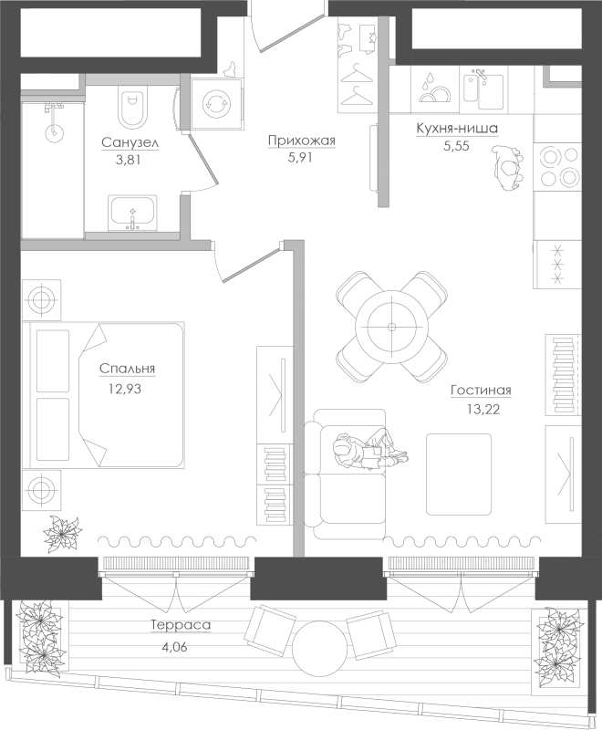 2 ккв (Евро) 46,1 м²