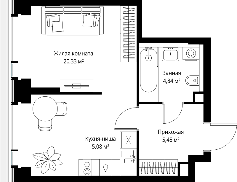 Студия 35,7 м²