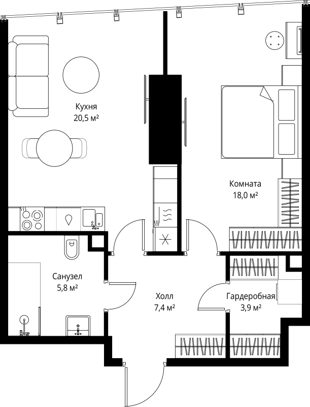2 ккв (Евро) 55,6 м²
