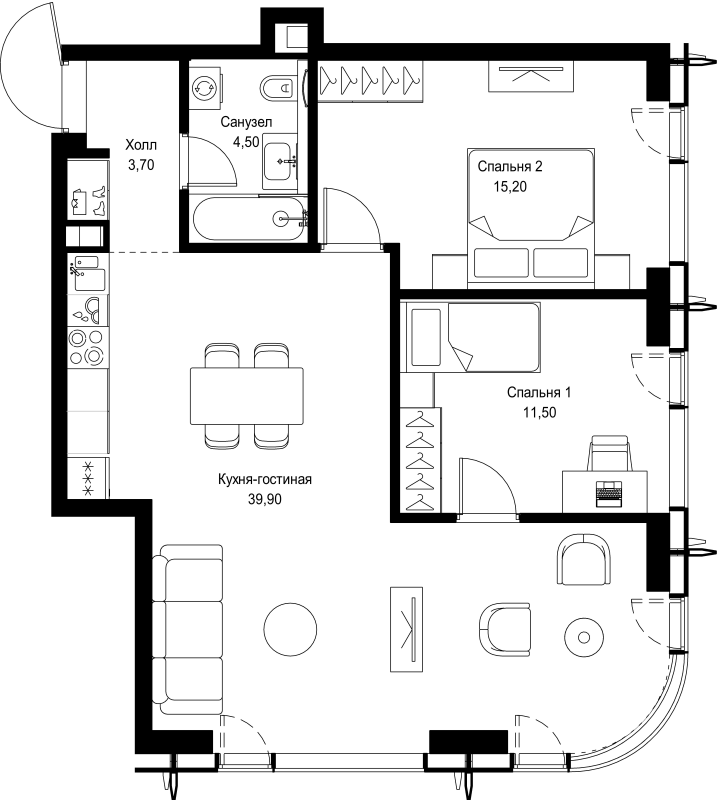 3 ккв (Евро) 74,8 м²